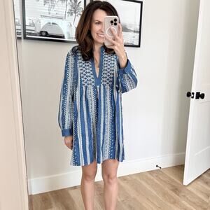 Zara Mini Dress Size XL short Denim embroidered bohemian hippie long sleeves Top